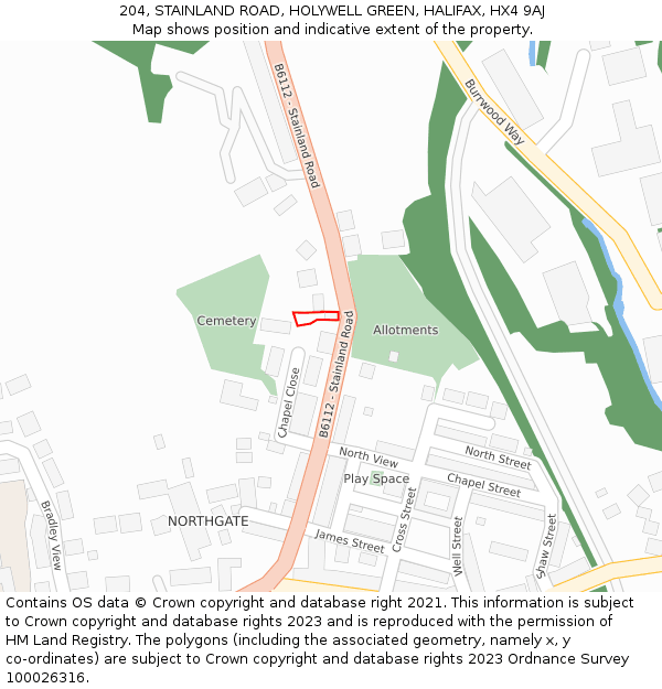 204, STAINLAND ROAD, HOLYWELL GREEN, HALIFAX, HX4 9AJ: Location map and indicative extent of plot