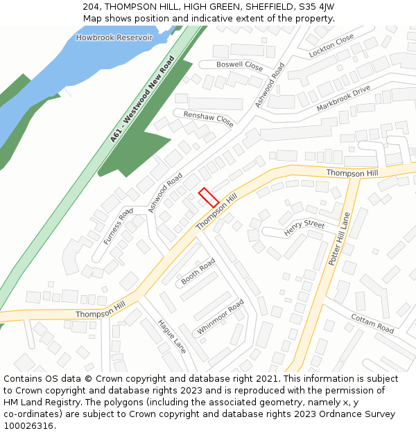 204, THOMPSON HILL, HIGH GREEN, SHEFFIELD, S35 4JW: Location map and indicative extent of plot