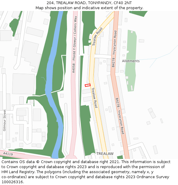 204, TREALAW ROAD, TONYPANDY, CF40 2NT: Location map and indicative extent of plot