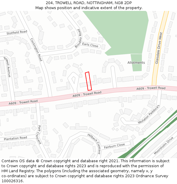 204, TROWELL ROAD, NOTTINGHAM, NG8 2DP: Location map and indicative extent of plot