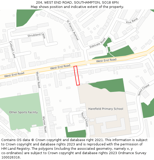 204, WEST END ROAD, SOUTHAMPTON, SO18 6PN: Location map and indicative extent of plot