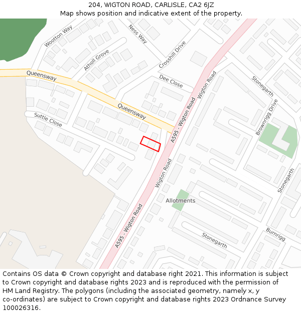 204, WIGTON ROAD, CARLISLE, CA2 6JZ: Location map and indicative extent of plot