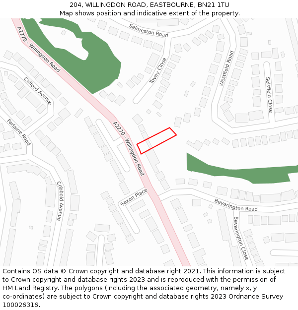 204, WILLINGDON ROAD, EASTBOURNE, BN21 1TU: Location map and indicative extent of plot