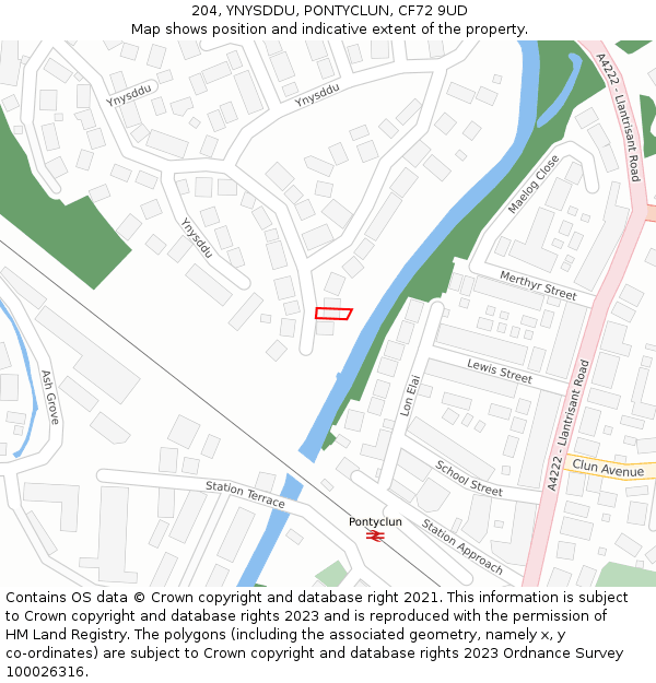 204, YNYSDDU, PONTYCLUN, CF72 9UD: Location map and indicative extent of plot