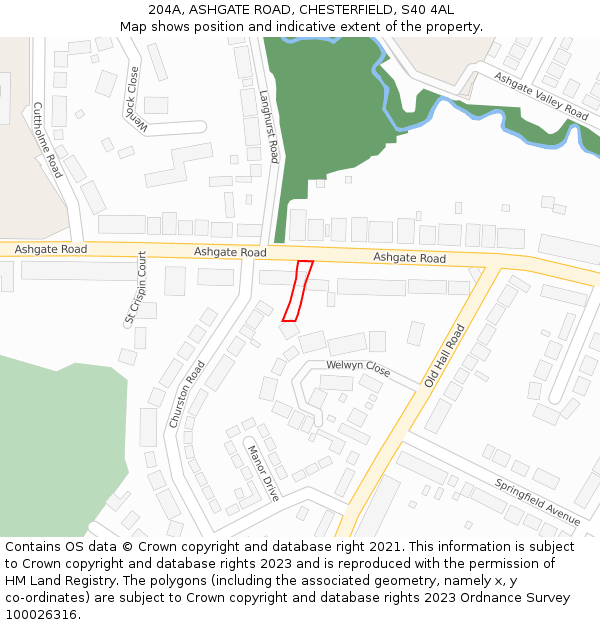 204A, ASHGATE ROAD, CHESTERFIELD, S40 4AL: Location map and indicative extent of plot