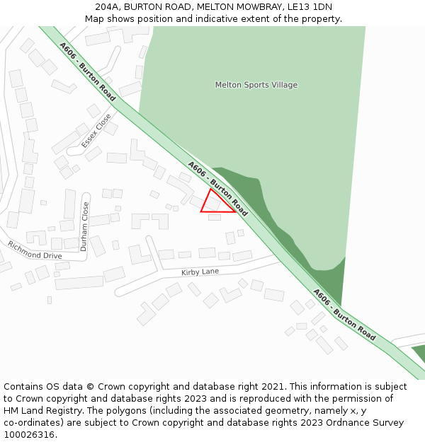 204A, BURTON ROAD, MELTON MOWBRAY, LE13 1DN: Location map and indicative extent of plot