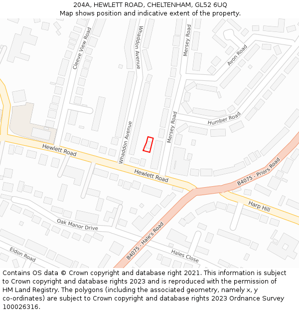 204A, HEWLETT ROAD, CHELTENHAM, GL52 6UQ: Location map and indicative extent of plot