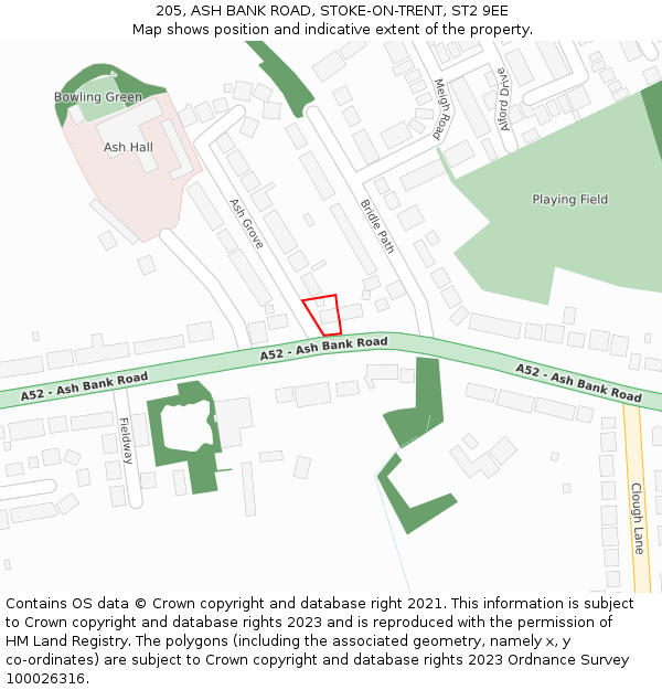 205, ASH BANK ROAD, STOKE-ON-TRENT, ST2 9EE: Location map and indicative extent of plot