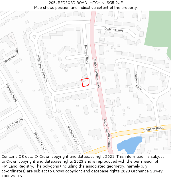 205, BEDFORD ROAD, HITCHIN, SG5 2UE: Location map and indicative extent of plot