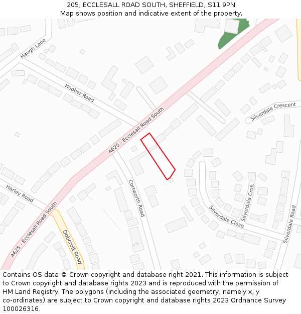 205, ECCLESALL ROAD SOUTH, SHEFFIELD, S11 9PN: Location map and indicative extent of plot