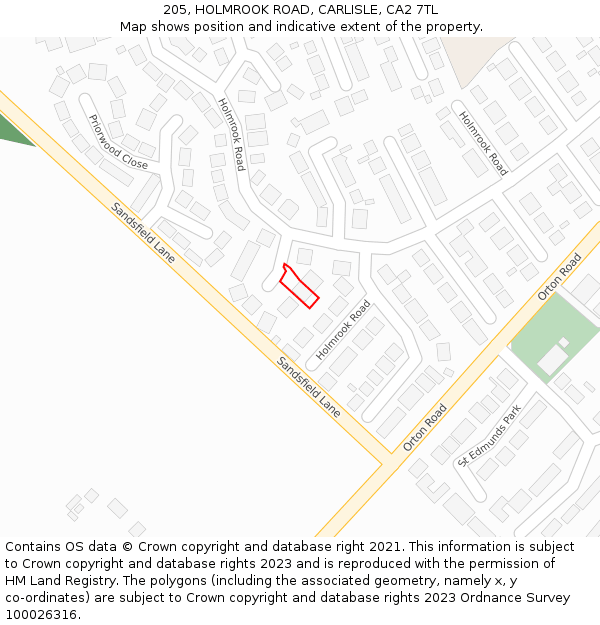 205, HOLMROOK ROAD, CARLISLE, CA2 7TL: Location map and indicative extent of plot