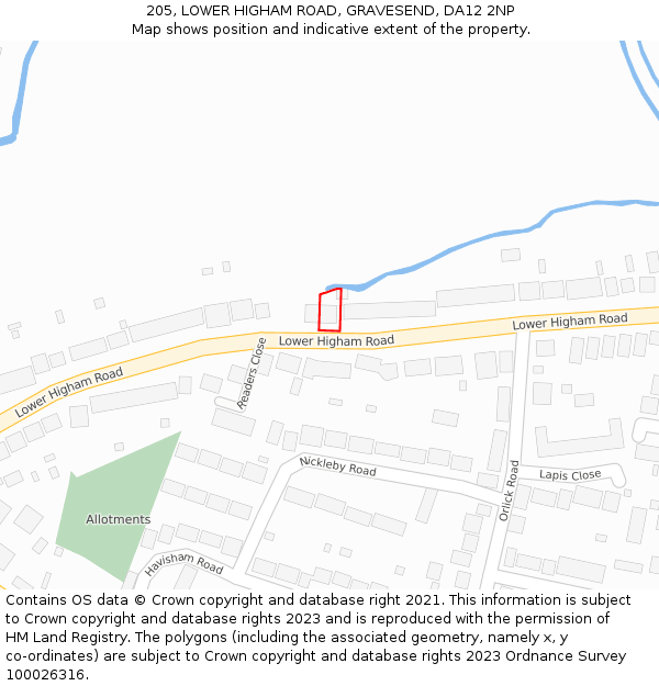 205, LOWER HIGHAM ROAD, GRAVESEND, DA12 2NP: Location map and indicative extent of plot