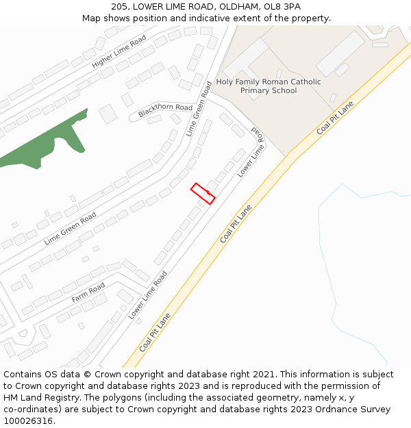 205, LOWER LIME ROAD, OLDHAM, OL8 3PA: Location map and indicative extent of plot