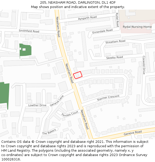 205, NEASHAM ROAD, DARLINGTON, DL1 4DF: Location map and indicative extent of plot