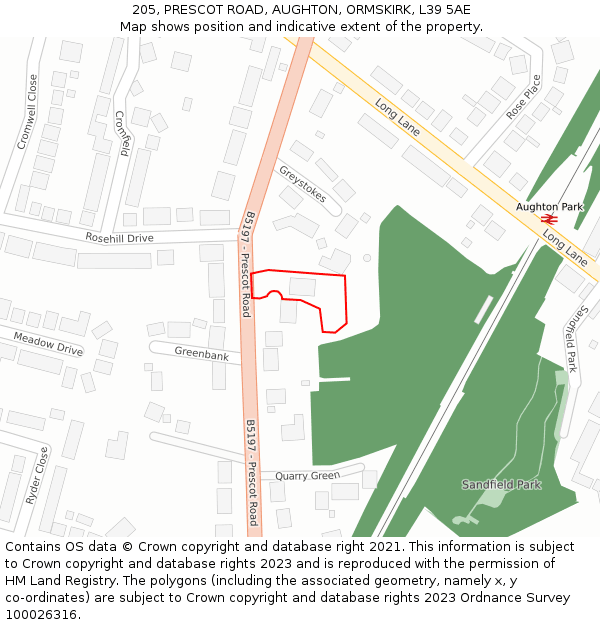 205, PRESCOT ROAD, AUGHTON, ORMSKIRK, L39 5AE: Location map and indicative extent of plot