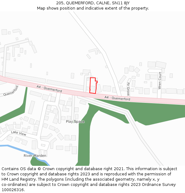 205, QUEMERFORD, CALNE, SN11 8JY: Location map and indicative extent of plot