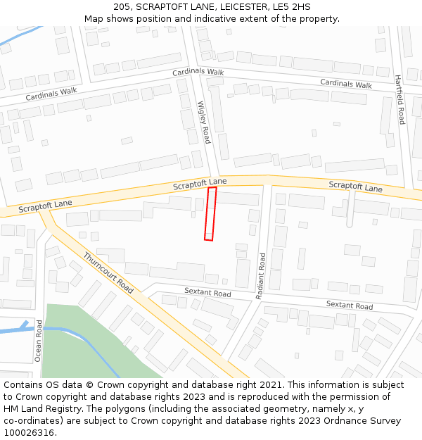 205, SCRAPTOFT LANE, LEICESTER, LE5 2HS: Location map and indicative extent of plot