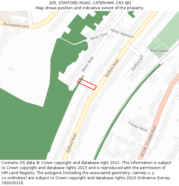 205, STAFFORD ROAD, CATERHAM, CR3 6JN: Location map and indicative extent of plot