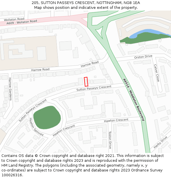 205, SUTTON PASSEYS CRESCENT, NOTTINGHAM, NG8 1EA: Location map and indicative extent of plot