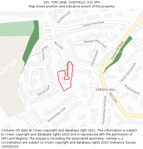 205, TOM LANE, SHEFFIELD, S10 3PH: Location map and indicative extent of plot