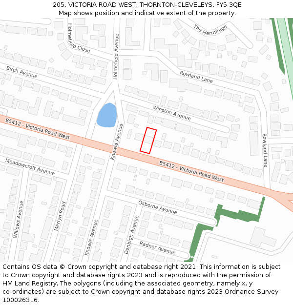 205, VICTORIA ROAD WEST, THORNTON-CLEVELEYS, FY5 3QE: Location map and indicative extent of plot
