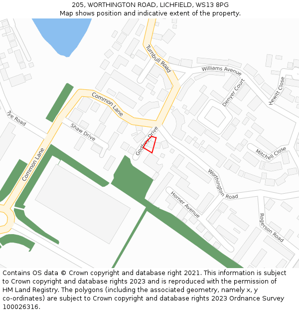 205, WORTHINGTON ROAD, LICHFIELD, WS13 8PG: Location map and indicative extent of plot