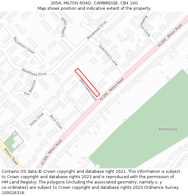 205A, MILTON ROAD, CAMBRIDGE, CB4 1XG: Location map and indicative extent of plot