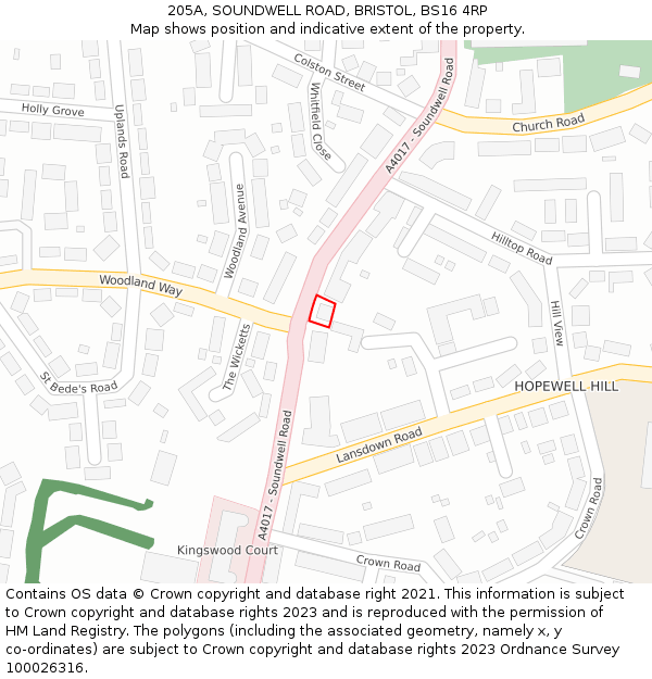 205A, SOUNDWELL ROAD, BRISTOL, BS16 4RP: Location map and indicative extent of plot