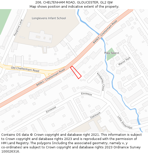 206, CHELTENHAM ROAD, GLOUCESTER, GL2 0JW: Location map and indicative extent of plot