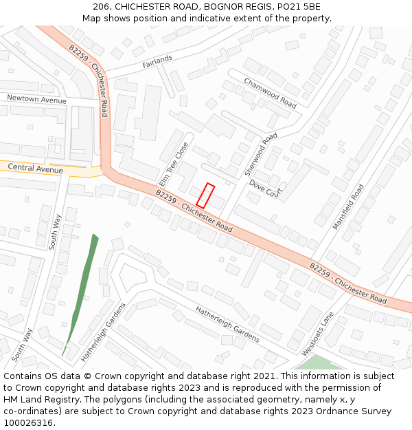 206, CHICHESTER ROAD, BOGNOR REGIS, PO21 5BE: Location map and indicative extent of plot