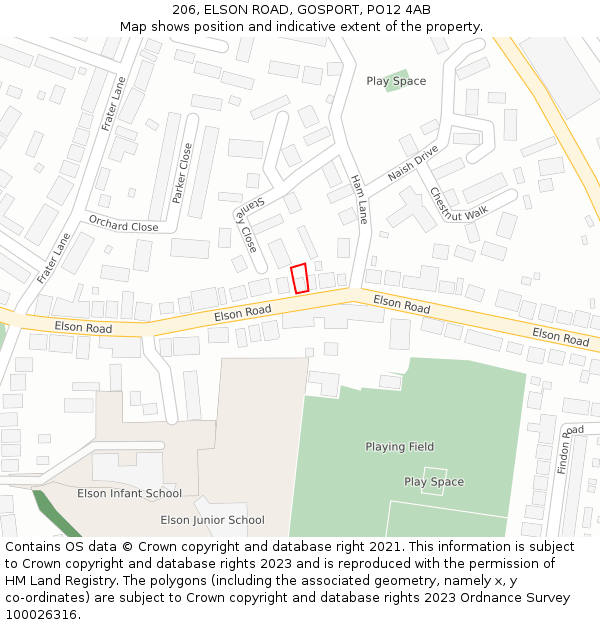 206, ELSON ROAD, GOSPORT, PO12 4AB: Location map and indicative extent of plot