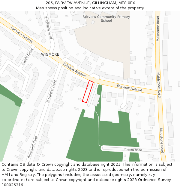 206, FAIRVIEW AVENUE, GILLINGHAM, ME8 0PX: Location map and indicative extent of plot