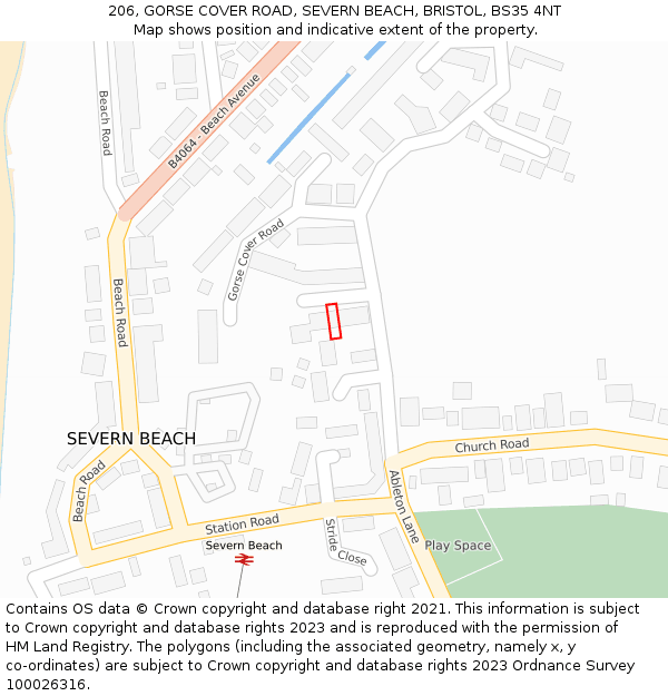 206, GORSE COVER ROAD, SEVERN BEACH, BRISTOL, BS35 4NT: Location map and indicative extent of plot