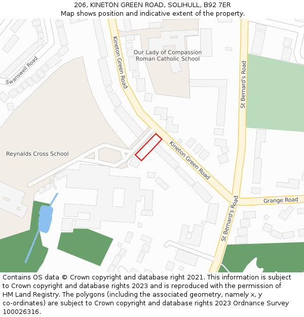 206, KINETON GREEN ROAD, SOLIHULL, B92 7ER: Location map and indicative extent of plot