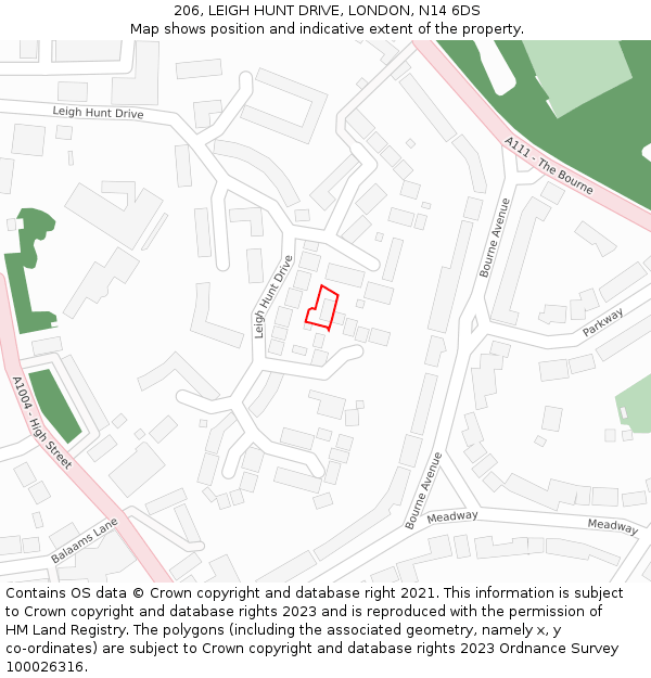 206, LEIGH HUNT DRIVE, LONDON, N14 6DS: Location map and indicative extent of plot