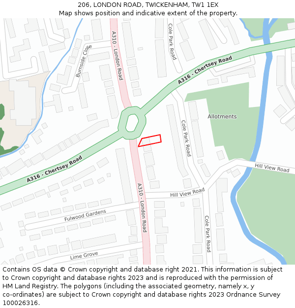 206, LONDON ROAD, TWICKENHAM, TW1 1EX: Location map and indicative extent of plot