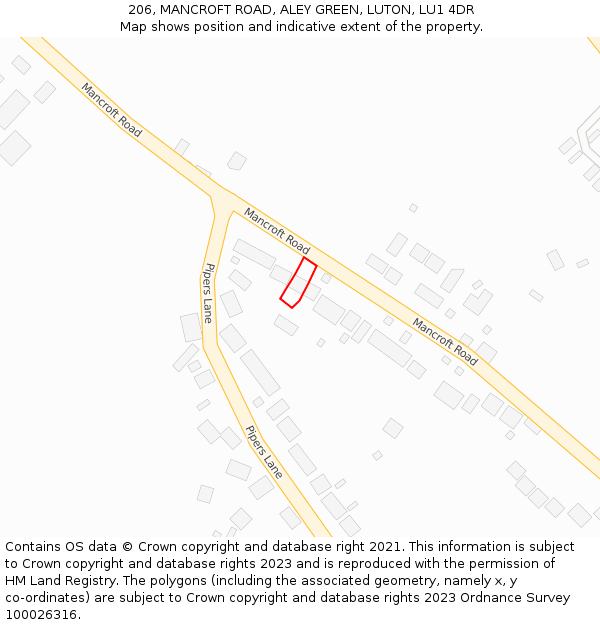 206, MANCROFT ROAD, ALEY GREEN, LUTON, LU1 4DR: Location map and indicative extent of plot