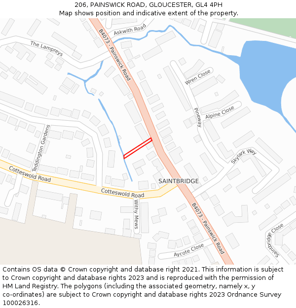 206, PAINSWICK ROAD, GLOUCESTER, GL4 4PH: Location map and indicative extent of plot