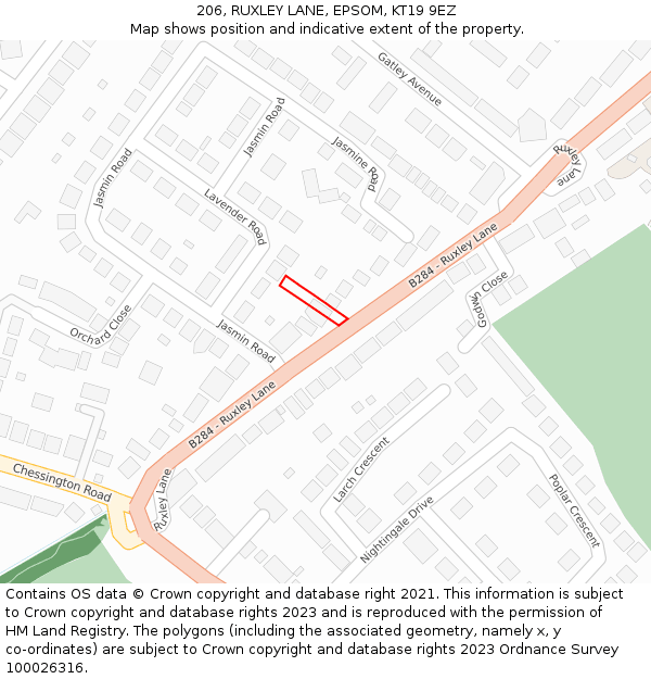 206, RUXLEY LANE, EPSOM, KT19 9EZ: Location map and indicative extent of plot