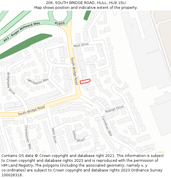 206, SOUTH BRIDGE ROAD, HULL, HU9 1SU: Location map and indicative extent of plot