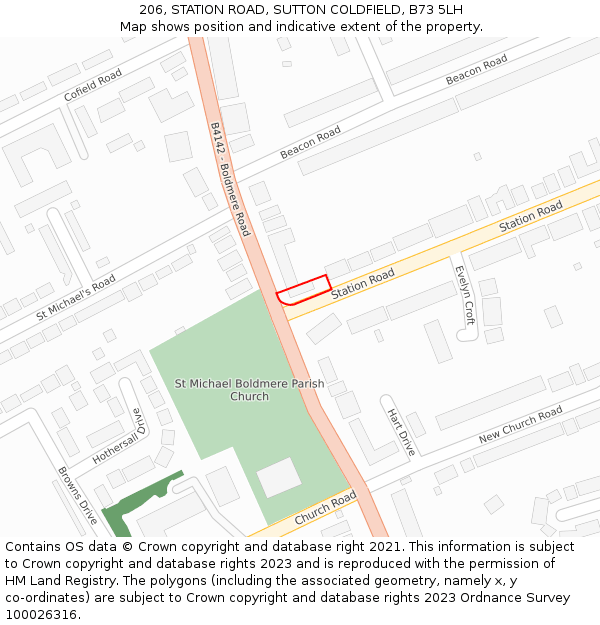206, STATION ROAD, SUTTON COLDFIELD, B73 5LH: Location map and indicative extent of plot