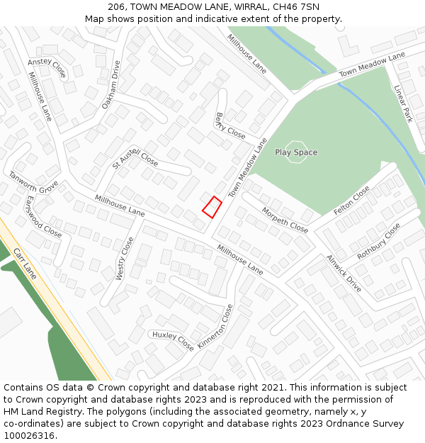 206, TOWN MEADOW LANE, WIRRAL, CH46 7SN: Location map and indicative extent of plot