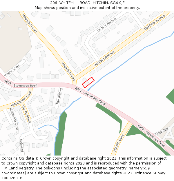 206, WHITEHILL ROAD, HITCHIN, SG4 9JE: Location map and indicative extent of plot