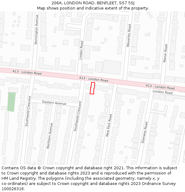 206A, LONDON ROAD, BENFLEET, SS7 5SJ: Location map and indicative extent of plot