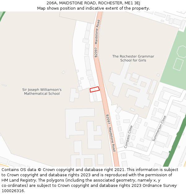 206A, MAIDSTONE ROAD, ROCHESTER, ME1 3EJ: Location map and indicative extent of plot