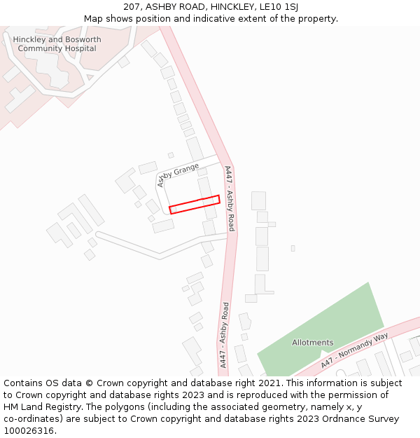 207, ASHBY ROAD, HINCKLEY, LE10 1SJ: Location map and indicative extent of plot