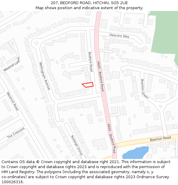 207, BEDFORD ROAD, HITCHIN, SG5 2UE: Location map and indicative extent of plot