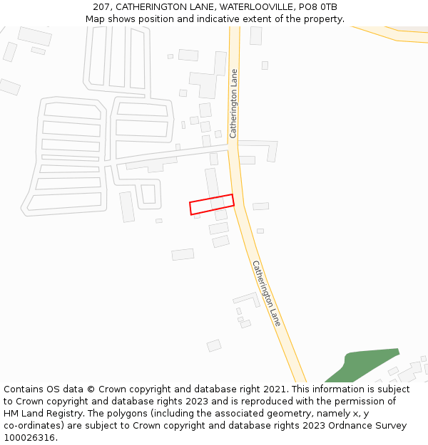 207, CATHERINGTON LANE, WATERLOOVILLE, PO8 0TB: Location map and indicative extent of plot