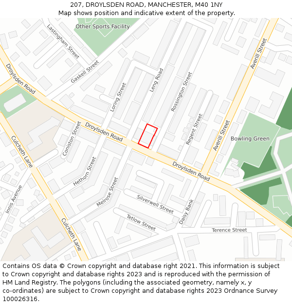 207, DROYLSDEN ROAD, MANCHESTER, M40 1NY: Location map and indicative extent of plot