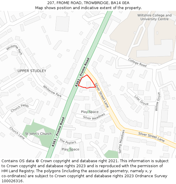 207, FROME ROAD, TROWBRIDGE, BA14 0EA: Location map and indicative extent of plot